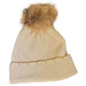 Chic White & Gold Winter Pompom Beanie by Lauren Conrad